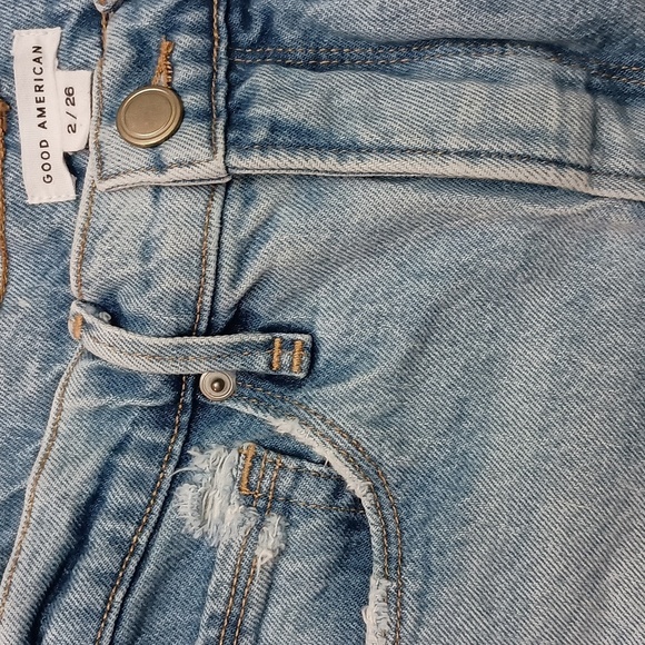 Good American Indigo Good 90's High Waist Denim Distressed Shorts - Picture 7 of 9